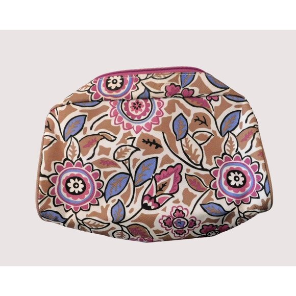 Estee Lauder Handbags - Estee Lauder Floral Print Cosmetic Bag Canvas White Brown Pink Purple Makeup